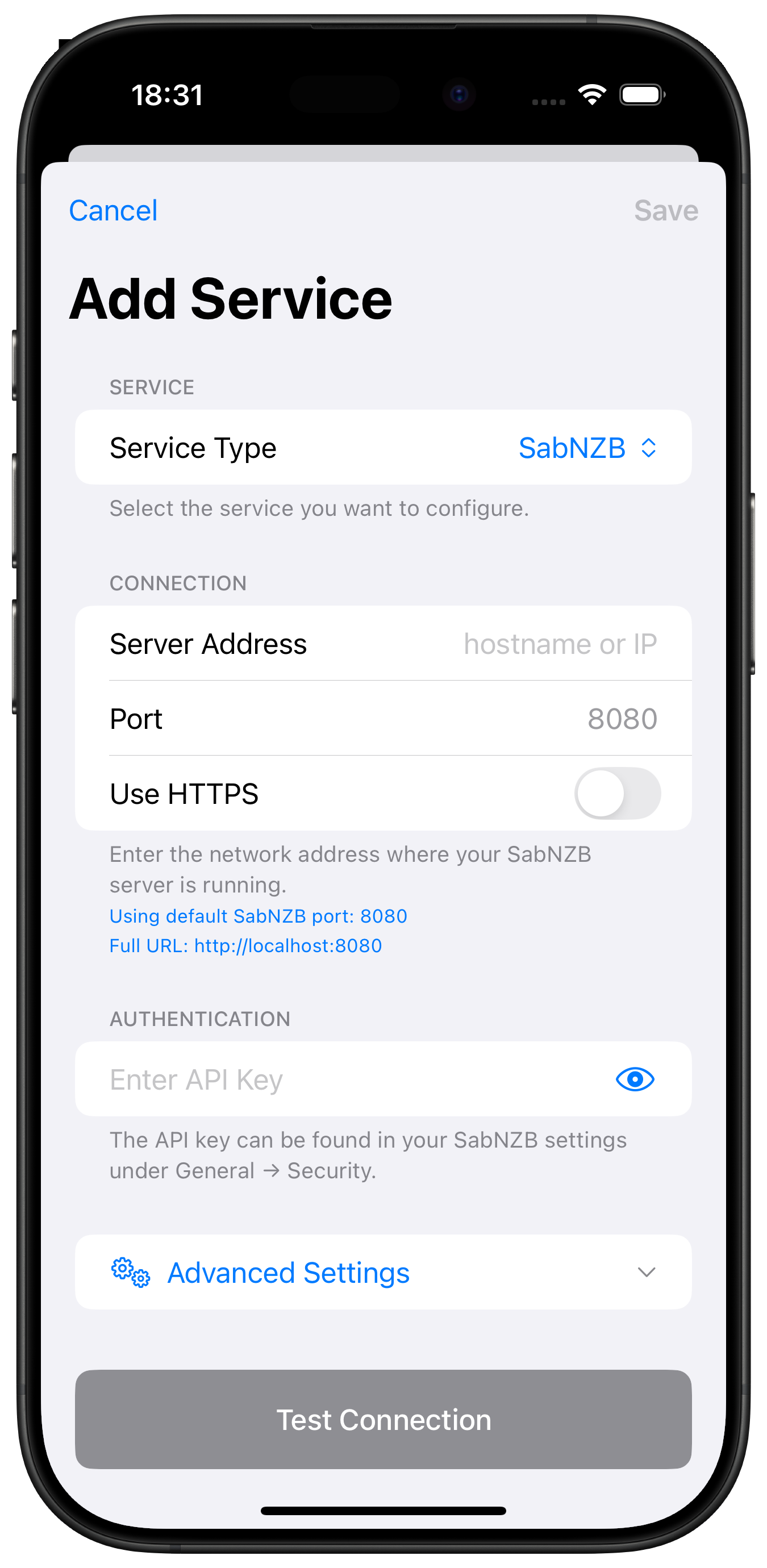 Add Service SABnzbd